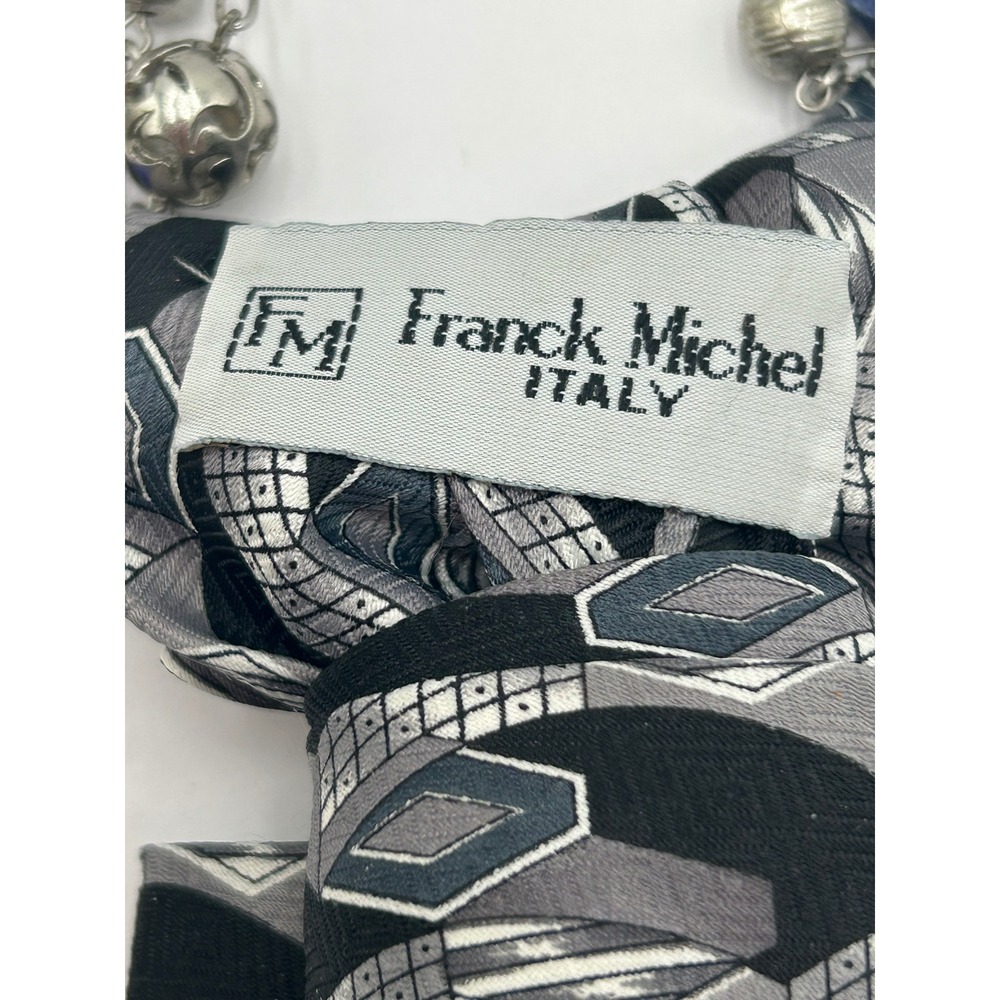Franck Michel Italy Silk Tie Necklace Lion Brooch & Hoop Earrings Set Maximalist - Picture 4 of 11